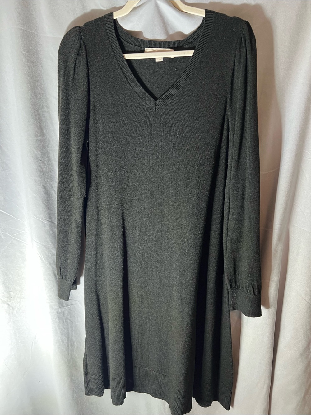 LOFT Black V-Neck Long Sleeve Knit Dress